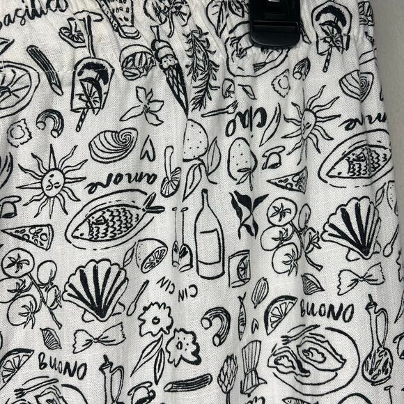 Sincerely Jules Pull On Wide Leg Linen Pants Black White Italian Vacation Sz L - Picture 2 of 10